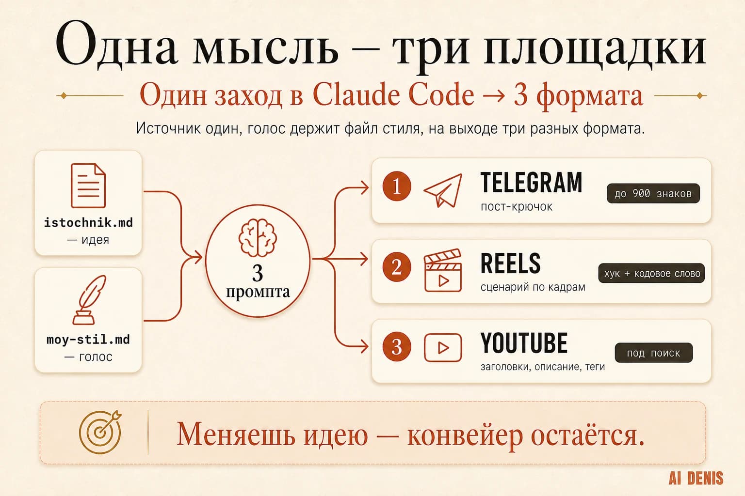 Одна мысль кормит Telegram, Instagram и YouTube сразу