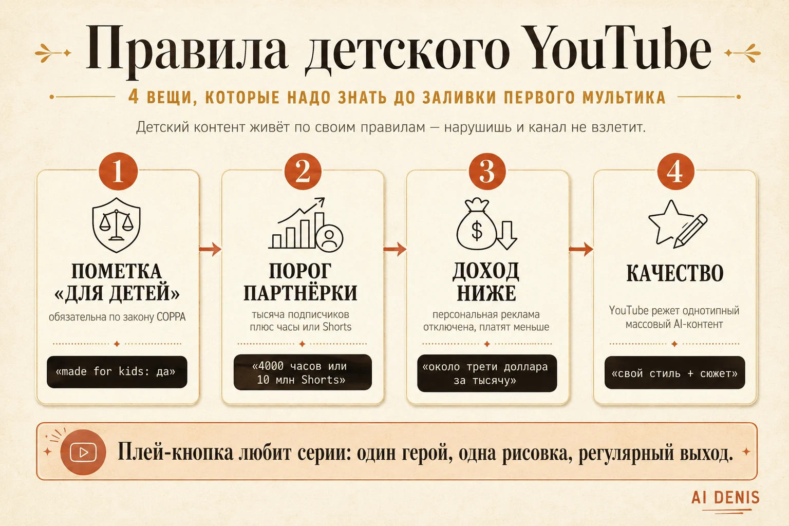 Правила детского YouTube: пометка для детей, пороги партнёрки, пониженный доход, требования к качеству