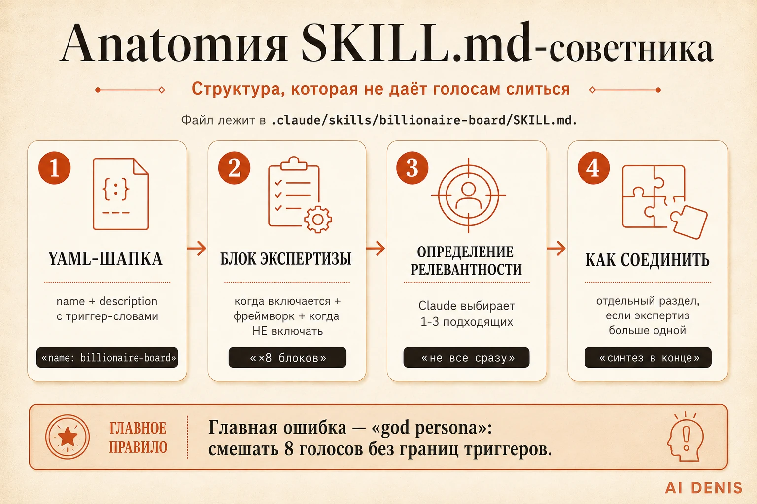 Анатомия SKILL.md-советника: YAML-шапка, блоки экспертиз, синтез