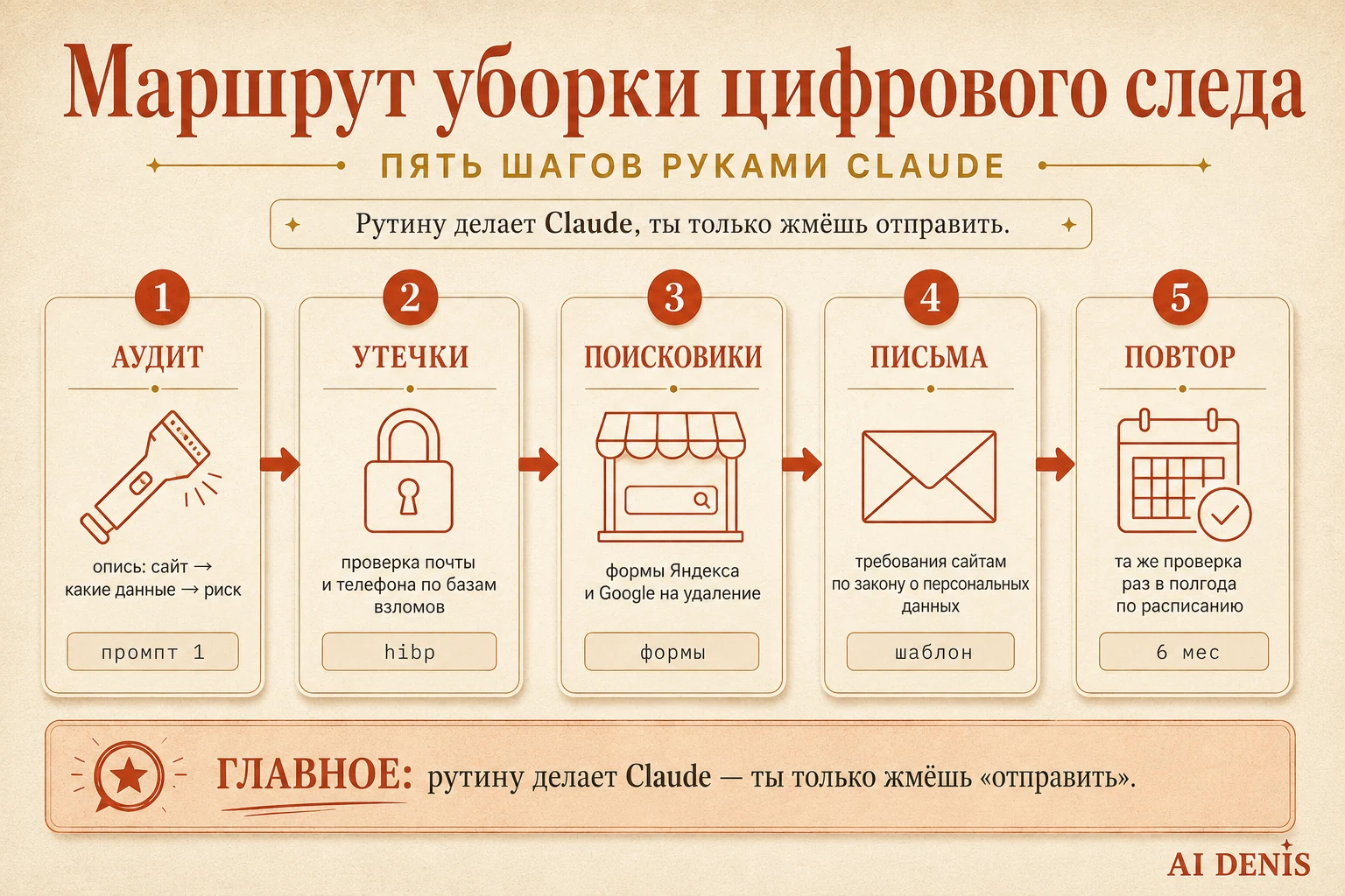 Пять шагов генеральной уборки цифрового следа: аудит, утечки, поисковики, письма по 152-ФЗ, повтор раз в полгода