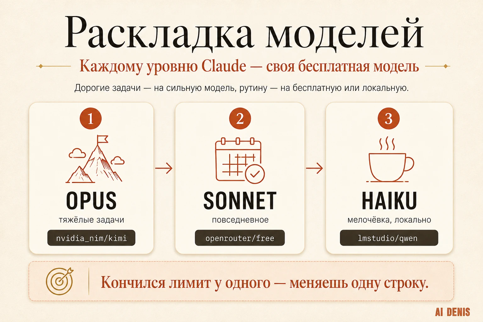 Раскладка моделей по уровням Opus, Sonnet, Haiku на разных провайдерах