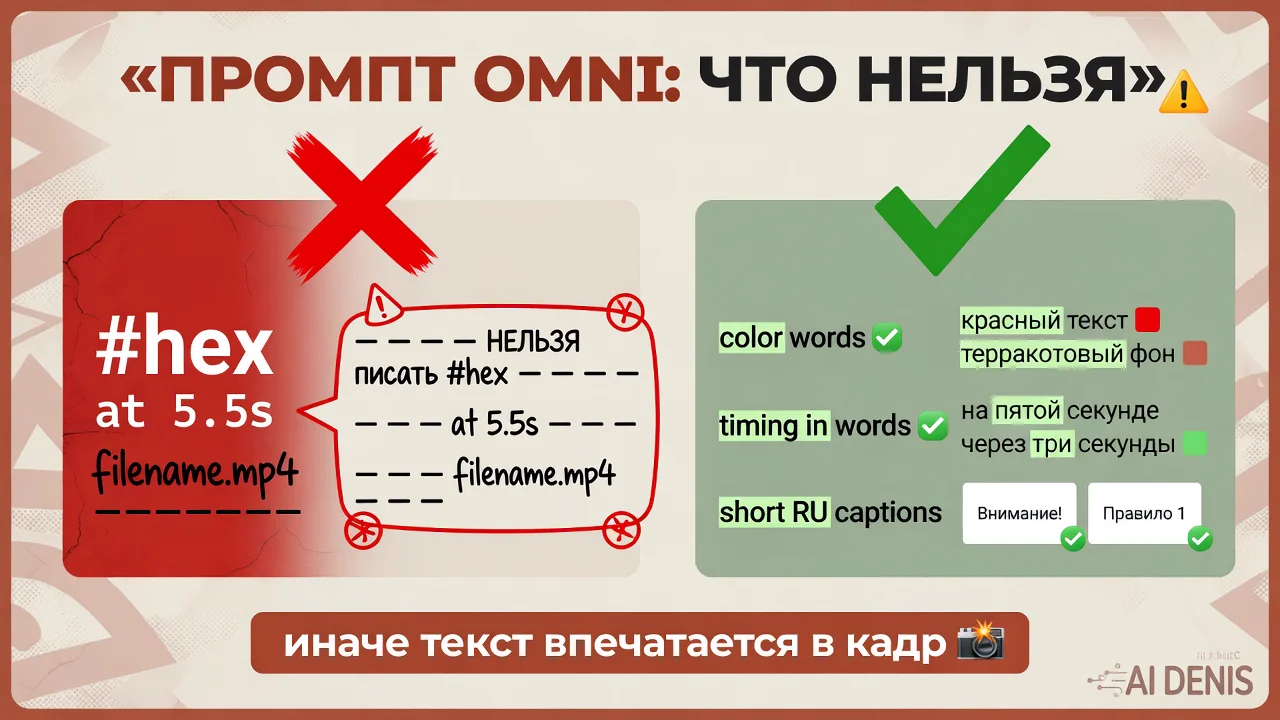 Правила промпта Omni: нельзя hex и таймкоды