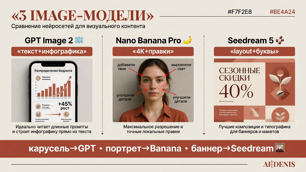 Матрица выбора GPT Image, Nano Banana и Seedream