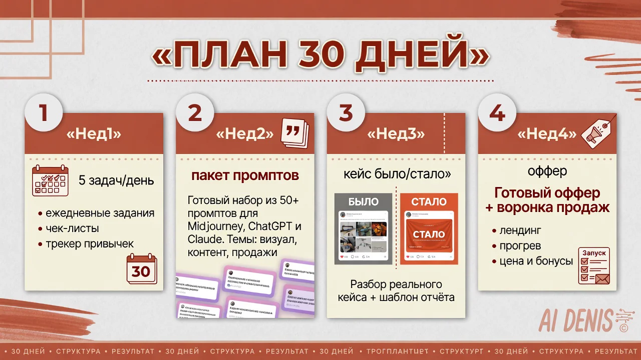 План на 30 дней: аудит, прототип, замер, упаковка