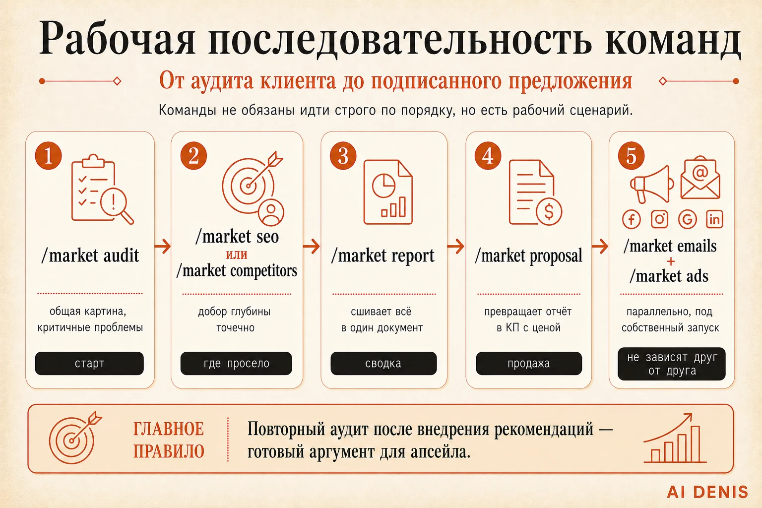 Последовательность команд от аудита до коммерческого предложения