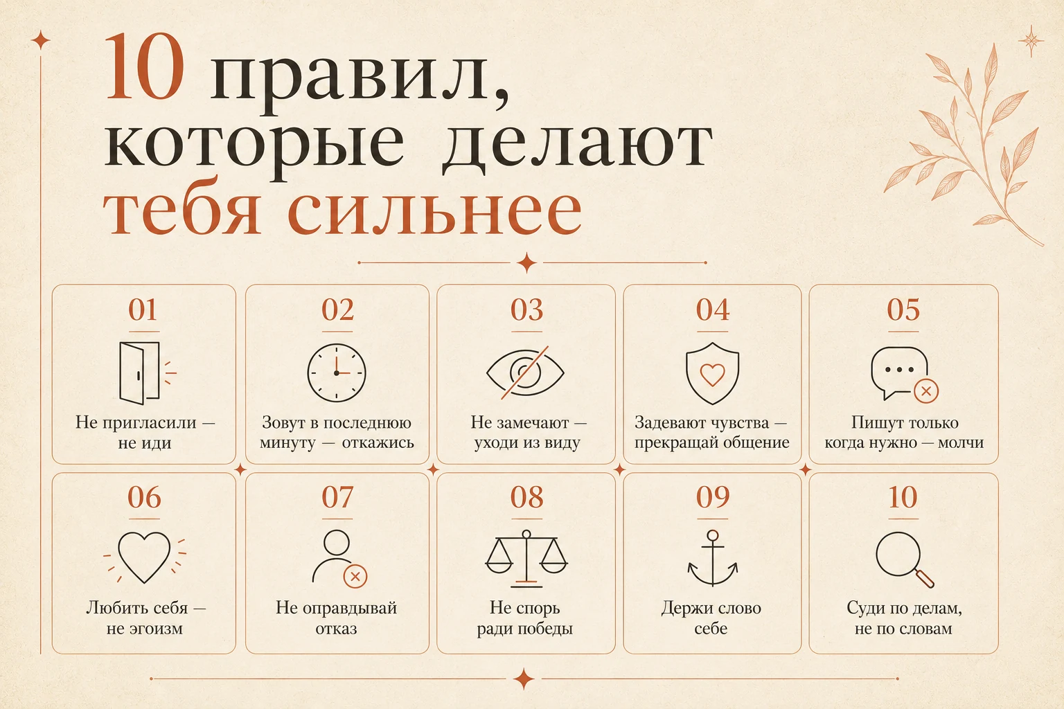 Карта 10 правил самоуважения: личные границы и внутренняя опора