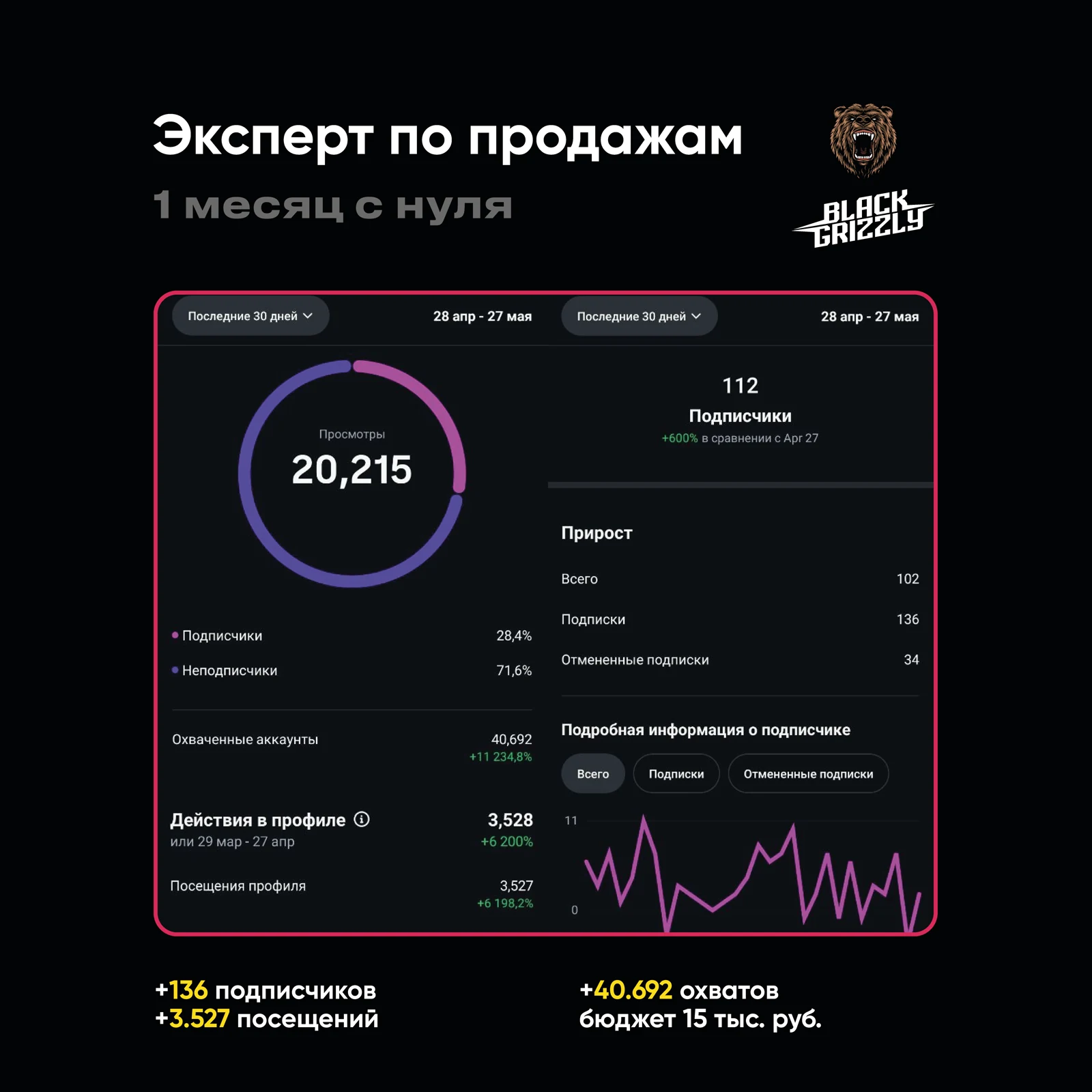 Кейс: Эксперт по продажам, с нуля — статистика за месяц