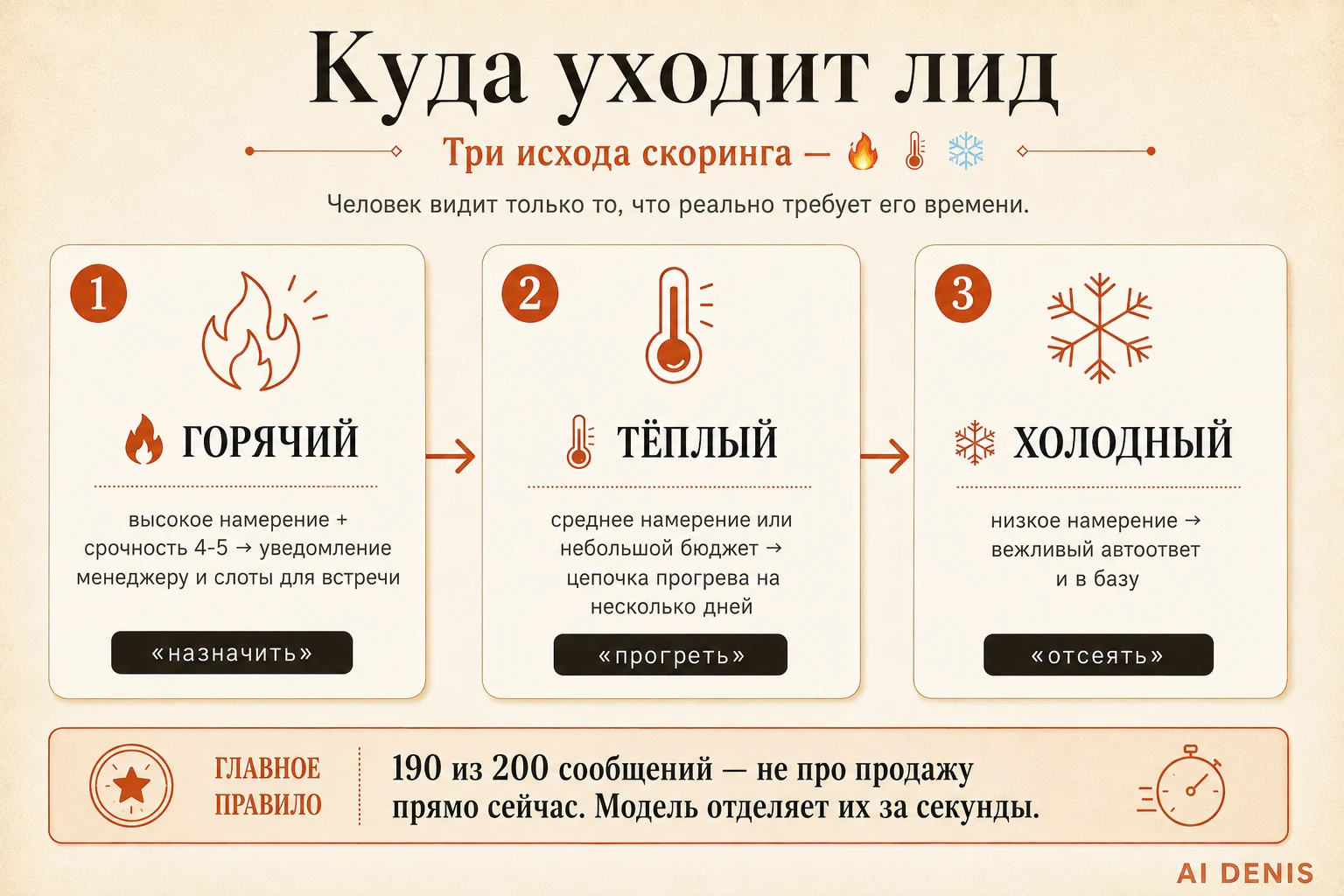 Три исхода скоринга: горячий, тёплый, холодный лид